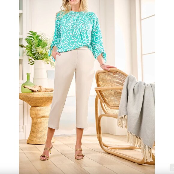 Susan Graver Women's Tall XL XLT LK Fusion Pull-On‎ Crop Pants Sandstone Beige - Picture 2 of 6